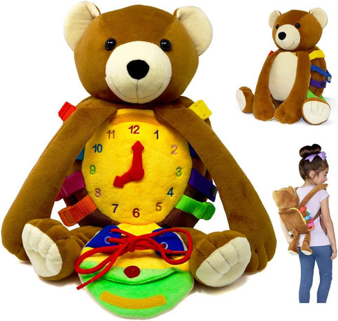 Buckle Toys Bear Backpack - Toddler Backpack & Stuffed Animal Learning Activity
