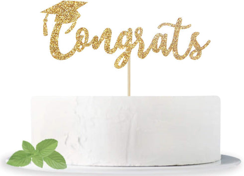 Gold Glitter Congrats Cake Topper, Graduation Party Decorations for 2022 High School/College/Senior