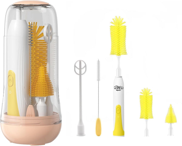 Travel Electric Baby Bottle Brush Set - Electric Bottle Cleaner, Water Bottle Brush, Nipple/Straw Brush, Milk Frother,
