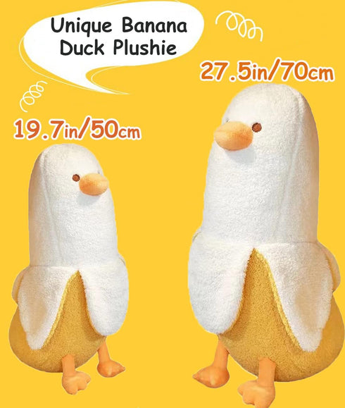 Banana Duck Plush Toy 19.6'',Cute Plushies Banana Stuffed Animal,Duck Plushie Long Banana Duck Plush Pillow,Funny Hugging Pillow Sleeping Cushion Soft Gifts for Boys Girls Birthday Christmas(White)