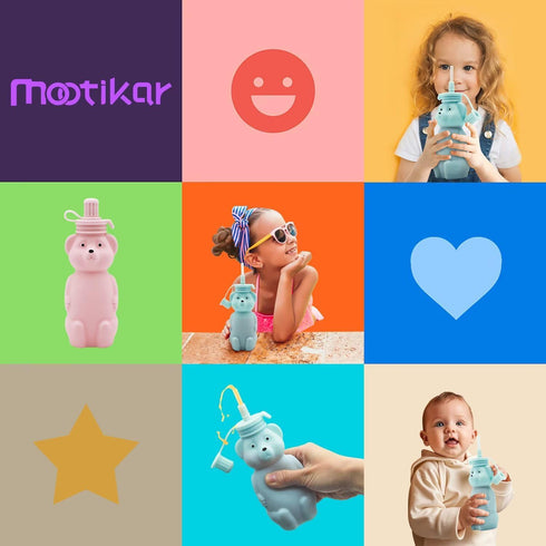 8-Ounce Mootikar Honey Bear Silicone Straw Cup, Babies Water Drinking Cup, Therapy Sippy Bottles for Speech and Feeding
