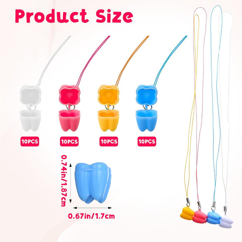 Ptwola 40 Pack Teeth Saver Necklace Milk Tooth Storage Box Tooth Fairy Box Lost Teeth Holder Container Colorful Lovely