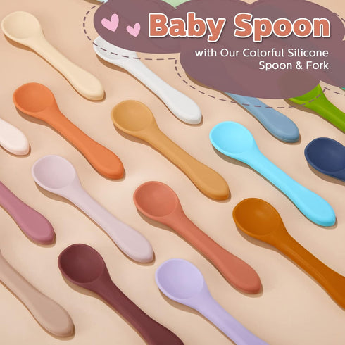 6 Pieces Silicone Baby Feeding Forks and Spoons Set, Safety First Stage Self Feeding Supplies for Toddlers