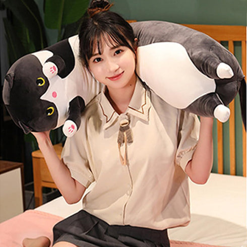 Werdast Gift(Black,18inches) Black Cat Long Plush Pillow Kitty Stuffed Animals Soft Sleeping Throw Pillow Doll Toy
