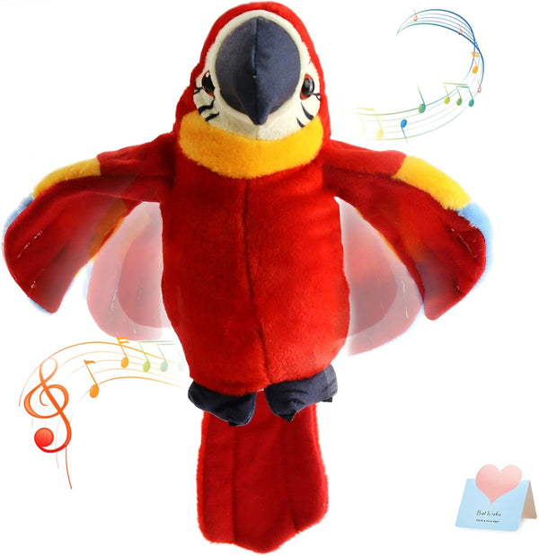 Houwsbaby 9'' Red Talking Parrot Plush Pal, Interactive Animated Bird for Kids, Birthday Christmas Gift for Boys Girls