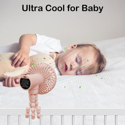 wyewye Mini Portable Stroller Fan - Rechargeable Handheld Cooling Fan with Flexible Tripod Clip for Baby (Pink)