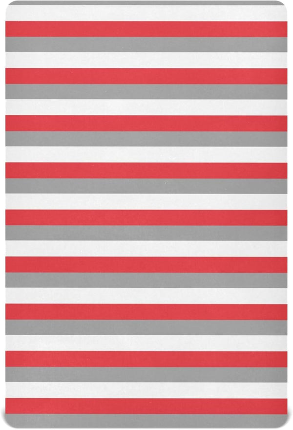 Pigsaly Crib Sheets Red White Grey Stripe Baby Sheet for Standard Crib Mattress