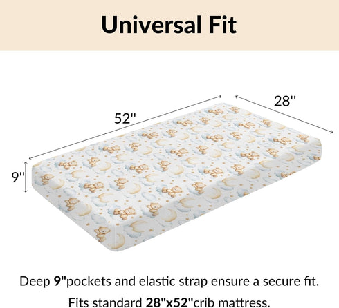 Pynnlts 52x28in Cartoon Bear Baby Crib Sheets Fitted Crib Sheet for Boys Girls Cute Bear Moon Stars Clouds Baby Sheet