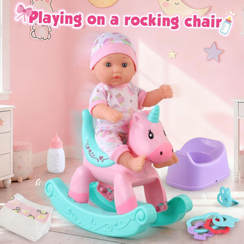 Set 11" Chair,Swimming 2 Sets 15 3 4 5 6. Baby Doll Bath Toys with Bathtub, Baby Dolls, Rocking Ring, Baby Dolls