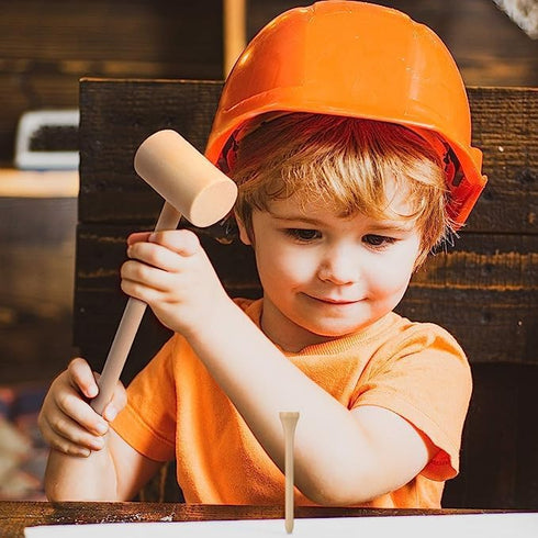 Hammering and Pounding Toys for Kids, 1 Wood Hammer and 30 Bamboo Nails for Fine Motor Skills