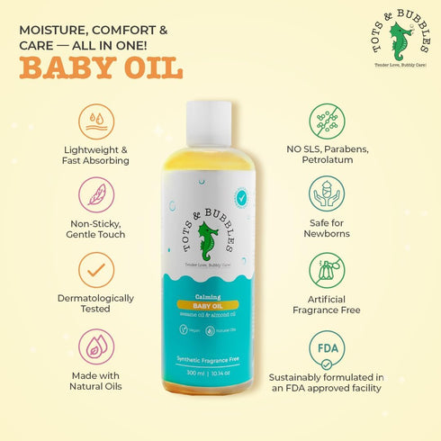 Generic 100% 300 ml Tots & Bubbles Natural Baby Massage Oil for Newborns Cold-Pressed Almond, Olive & Mustard Oils