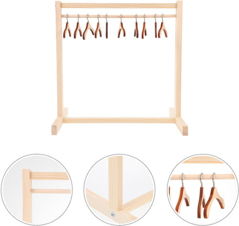 Zerodeko Doll Garment Rack with 10 Pcs Wooden Dolls Clothes Hanger, Doll Closet Mini Doll Clothes Hangers, Doll Wardrobe Furniture Accessories for Dollhouse Supplies