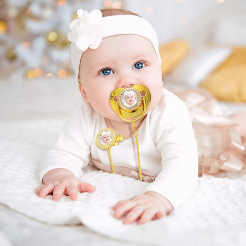 3 Set Pieces Sublimation Pacifier Name Custom Baby Bling Pacifier Clip Glitter Personalized Artificial Crystal