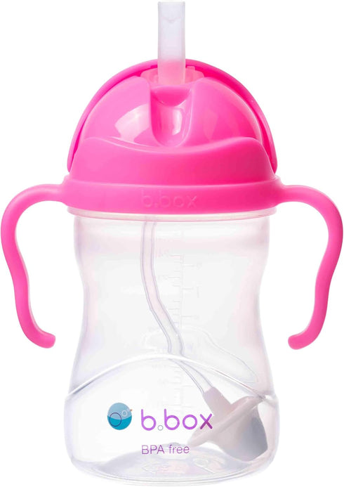 b.box Sippy Cup with Weighted Straw, Leak Proof, Spill Proof, Easy Grip, BPA Free, Dishwasher Safe, Pink Pomegranate,