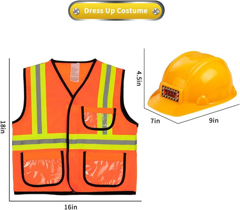 Construction Worker Costume for Boys, Toddler Builder Career Outfit for Pretend Role Play, Ages 3-7