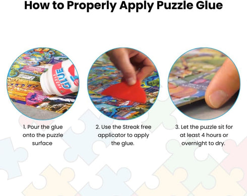 2 Pack, 5 oz MasterPieces Puzzle Glue with Wide Plastic Spreader, Easy to Apply, Dries Quick and Clear, Protects