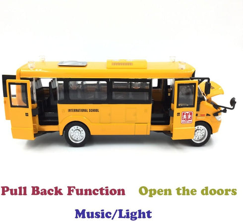 9" Pull Back School Bus with Light Up & Sounds, Die-cast Metal Toy Vehicle