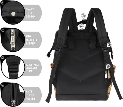 Hsnar Backpack Vintage Tableware Waterproof Diaper Bag Large Capacity Baby Bag with Stroller Straps, Multi-Pocket
