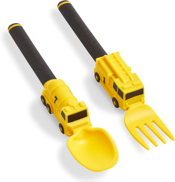 Dinneractive Utensil Set for Kids, Yellow Firefighter Themed Fork and Spoon, 2-Piece Set