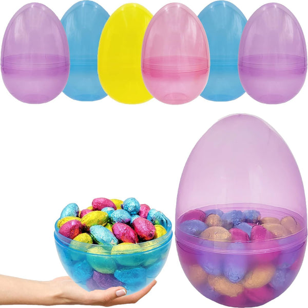 The Dreidel Company 6" Inch Fillable Easter Eggs 6-Pack Jumbo Translucent, Colorful