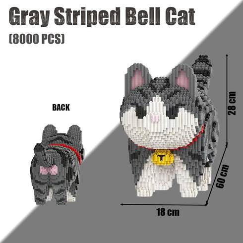 Set8000PCS HONLANCH Animal Gray Striped Bell Cat Micro Building Blocks Gift for Adults and Kids