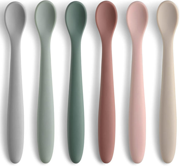 6-Piece Silicone Feeding Spoons for Baby and Infant, Soft-Tip Training Spoon, Dishwasher Safe Utensils