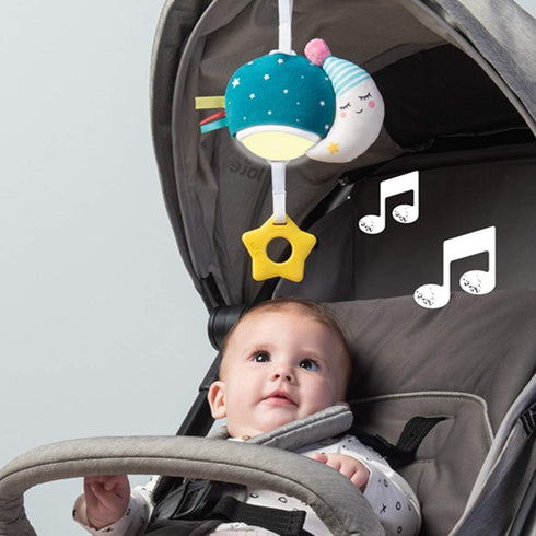 Taf Toys Musical Mini Moon, On-The-Go Pull Down Hanging Infant Toy with Music and Lights, Travel Companion for Baby