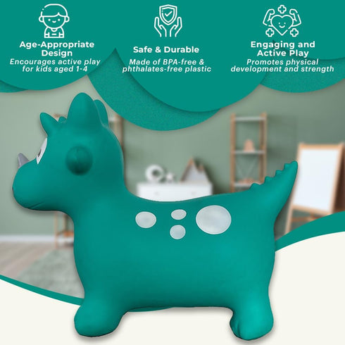 Green Dinosaur Bounce & Ride-on Inflatable Hopper Toy for Toddlers with Pump