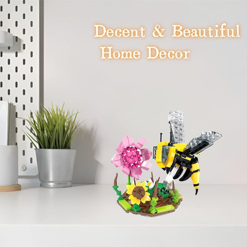 WULOBOOI Sets, Ideas Insect Collection Toy Building Bee with Flowers Sunflowers Nature Display Models for Home Decor