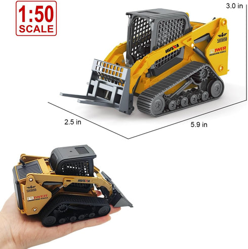 3 1 1/50 3+ Mostop Construction Truck Toy in Skid Steer Loader with Metal Forklift and Grab Shovel Construction