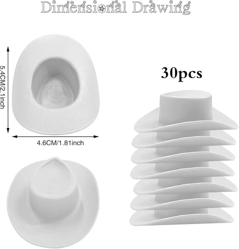 30PCS Plastic Mini Western Cowboy Cowgirl Hat for Party Accessories (White)