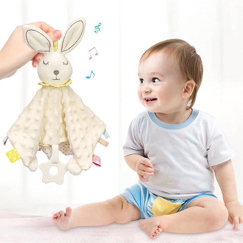 Lovey Bunny Security Blanket for Baby Girls and Boys, Soft Plush Stuffed Animal Blanket with Crinkle Ear
