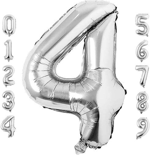 40 Inch Large Silver Number 4 Balloon, Jumbo Mylar Foil Helium Balloon for Birthday Party Decorations