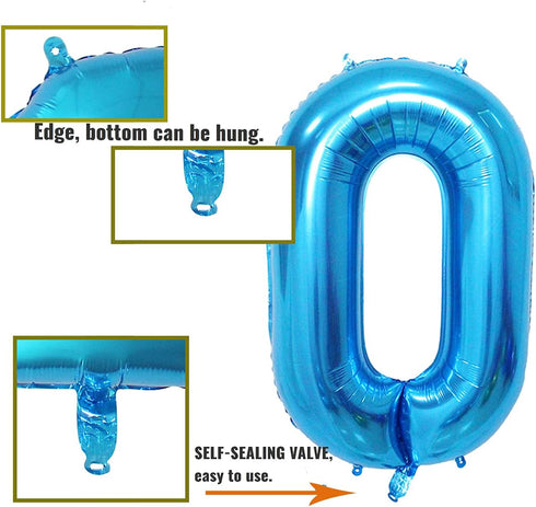 40 Inch Blue Big Number Balloons Kit for Happy Birthday Party Decorations, Foil Mylar Helium Baby Shower