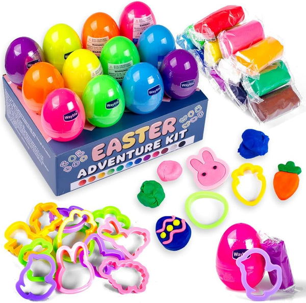 Waybla 12-Pack Prefilled Easter Eggs with Modeling Dough & Easter-Shaped Cutters, Non-Candy Easter