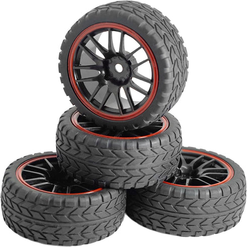 12mm Hex Wheel Rims & Rubber Tires for Redcat HPI Tamiya HSP RC 1/10 on-Road Racing Car (Pack of 4)