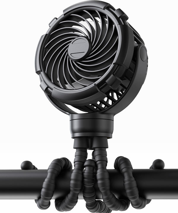 TUNISE Stroller Fan, Rechargeable with TYPE-C Port, 4000mAh, 360 Rotatable, 3-Speed, Flexible Tripod,