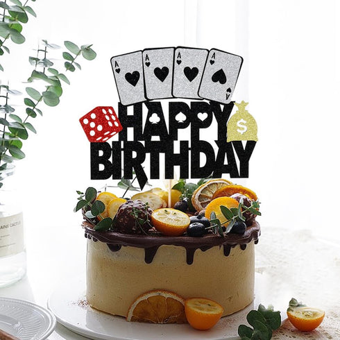 Poker-Themed Cake Topper - Dice & Cards Birthday Decoration