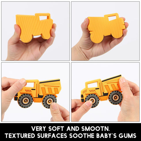 Set 3 Baby Food Grade Silicone Vechicle Car Teether Toy with Pacifier Clip Holder,Teething Toys Gift for Months+ Boys