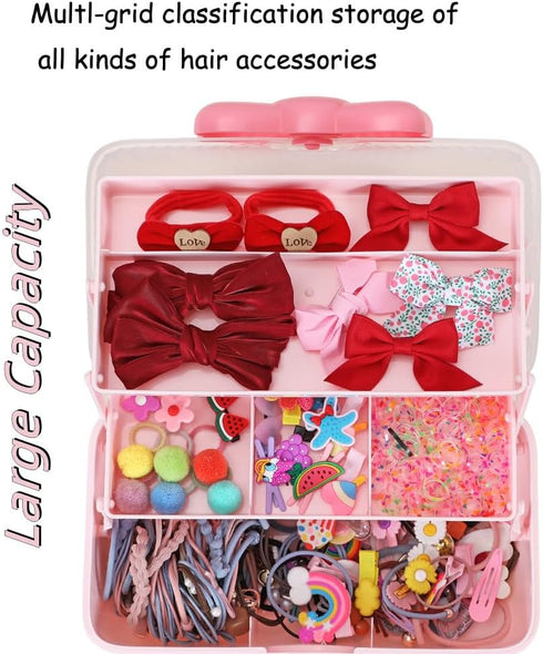 Hair Accessories Organizer for Girls, Lockable Three-layer Folding Craft Storage Box for Headbands, Clips, Ties 10.8 *