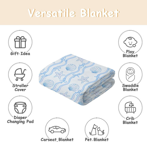 Cstdyfrv Summer 60x80in Pink Blue Coastal Baby Blankets for Boys Girls Cute Seashells Starfish Bows Striped Swaddle