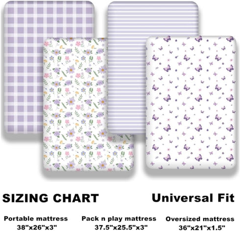 FIGEPO 4 Pack (Pack Butterfly Baby Crib Sheets for Baby Girls Purple Crib Fitted Sheets for Standard Size Crib