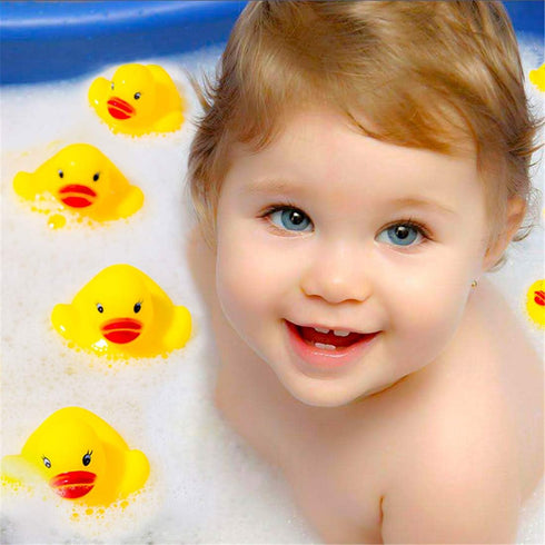 DZTIAN 51-Pieces Float & Squeak Mini Rubber Duck Baby Bath Ducky Sound ShowerToys for Kids Celebrate The Joy of The