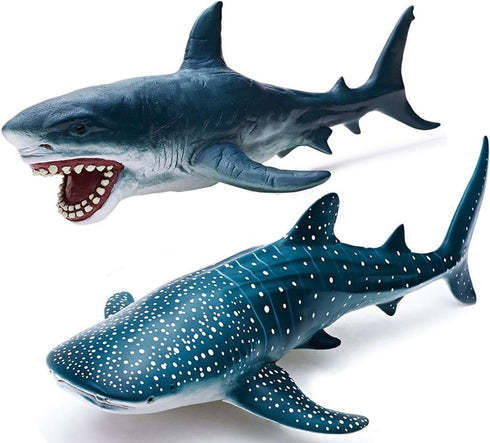 Gemini&Genius Sea Animal Great White Shark and Whale Shark Action Figure Set, Soft Rubber Marine Animal Model Toys for