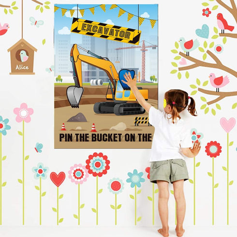 T-Antrix 21'' 28'' Sets Pin The Bucket on The Excavator Party Games -Construction Themed Birthday Games for Kids Boys