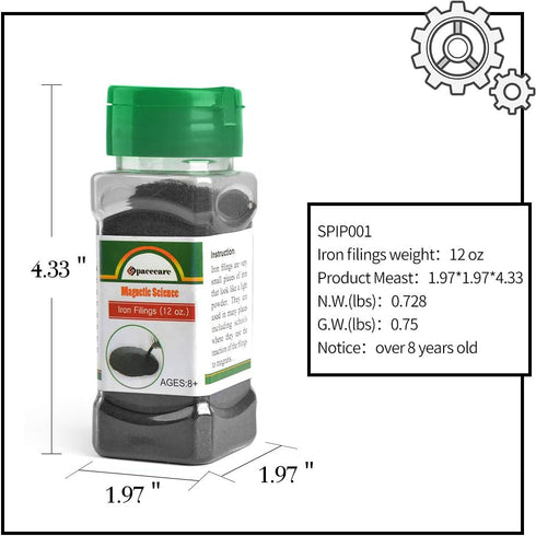 SPACECARE Magnetic Sand Iron Filings, 12 Ounces with Shaker Lid for Magnet Education and School Projects