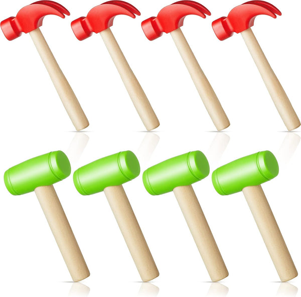 8 Pcs Toy Hammer Simulation, Wooden Hammers and Plastic Tools for Pretend Play Educational Toys for Kids
