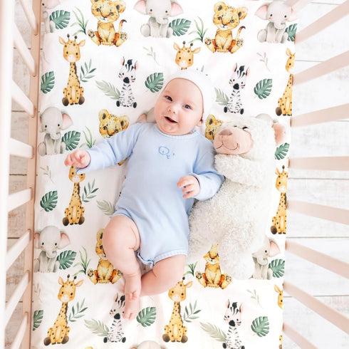 FIGEPO 4 Pack Set (Pack Safari Jungle Animals Neutral Unisex Fitted Nursery Baby Sheets Toddler Mattress Sheets