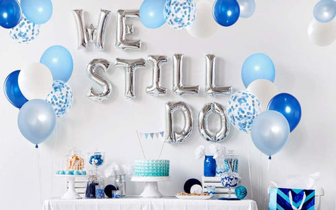 50pcs 12 inch Royal Blue Confetti Latex Balloons, Light Blue Baby Blue and White Party Balloons for Birthday Wedding