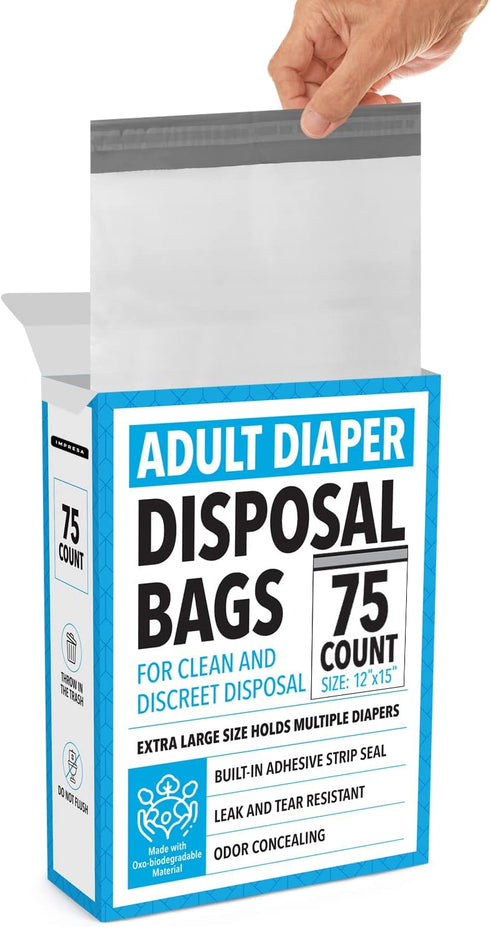 IMPRESA Disposable Adult Diaper Bags - 12 x 15 in, Pack of